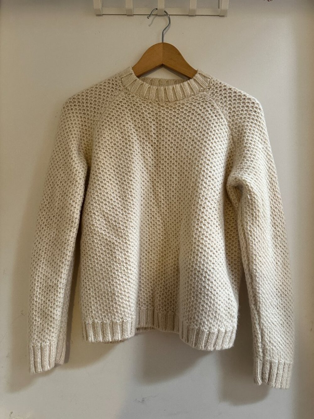 Caron Callahan Cream Baby Alpaca Waffle Knit Sweater, Size S